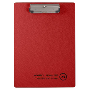 Minimalistic Red Leather Personalized Text Clipboard