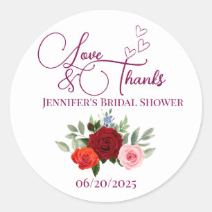 Minimalistic red rose love and thanks bridal  classic round sticker