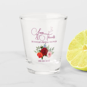 Minimalistic red rose love and thanks bridal shot glass