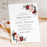 Minimalistic Rustic Burgundy Blush Floral Wedding  Invitation<br><div class="desc">This elegant Romantic Blooms collection features watercolor burgundy and blush florals with greenery leaves paired with a classy serif & delicate sans font in black,  and dusty rose back with a customizable monogram. Matching items available.</div>