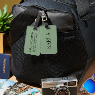 Minimalistic Sage Green Custom Black Typography Luggage Tag