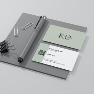 Minimalistic Sage Green Monogram Professional Business Card