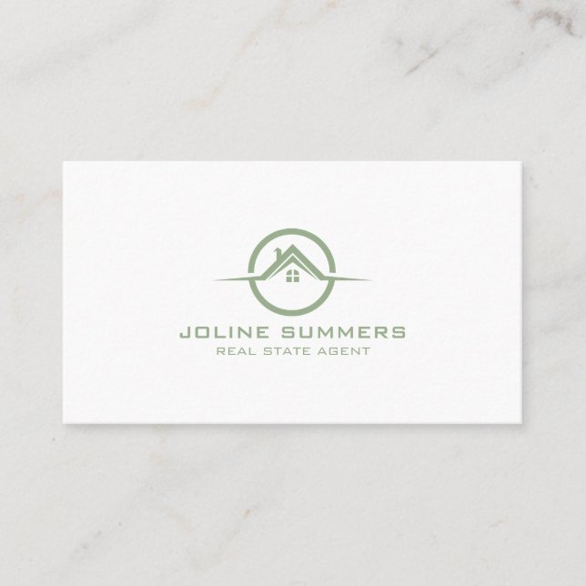 Minimalistic Sage Green & White Real Estate Agent Appointment Card (Front)