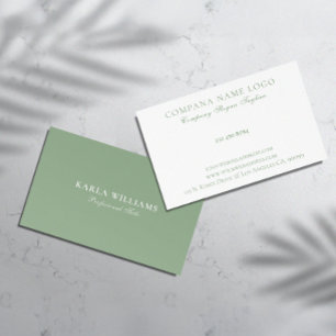 Minimalistic Sage Green White Reversed  Business Card