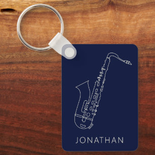 Minimalistic Saxophone Navy Line Saxo Personalized Keychain