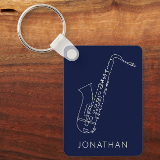 Minimalistic Saxophone Navy Line Saxo Personalized Keychain