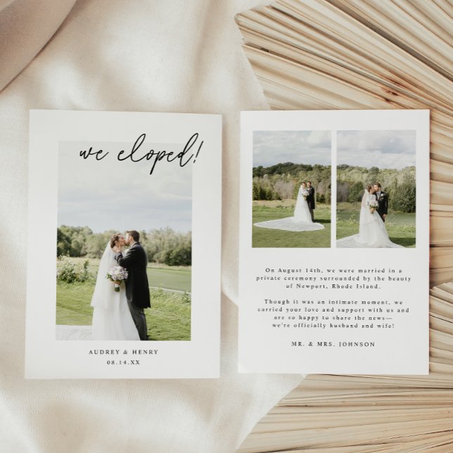 Minimalistic Script 3-Photo Wedding Elopement Announcement (Creator Uploaded)