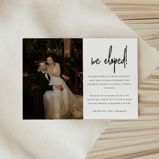 Minimalistic Script Photo Wedding Elopement Announcement (Creator Uploaded)