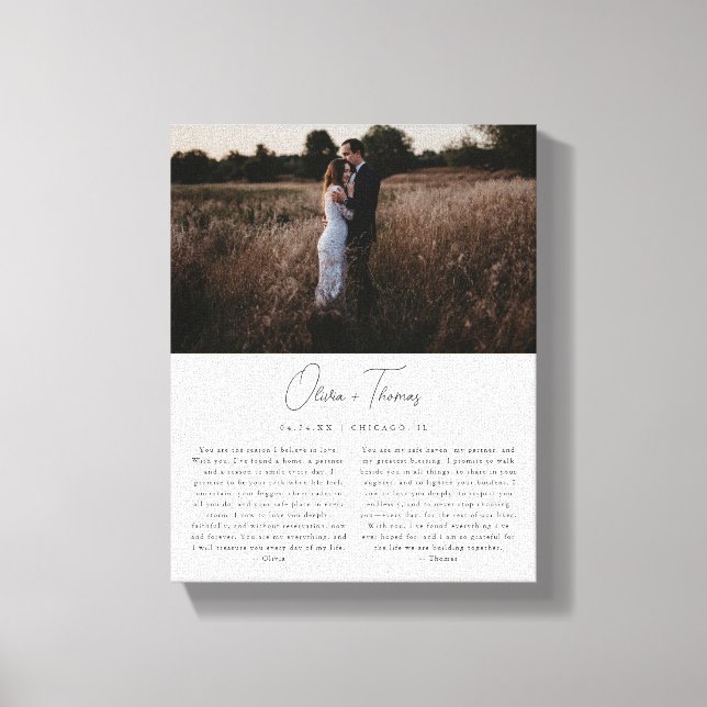 Minimalistic Script Photo Wedding Vows Canvas Print (Front)