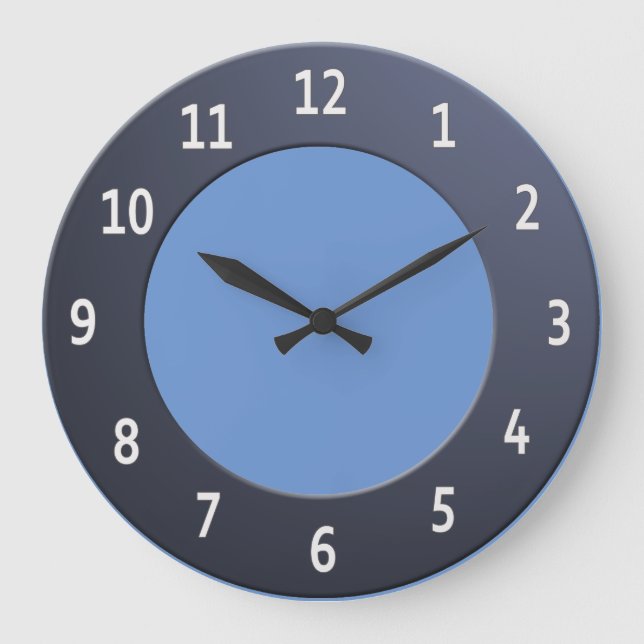 Minimalistic Shiny Blue Metallic with White Digits Large Clock (Front)
