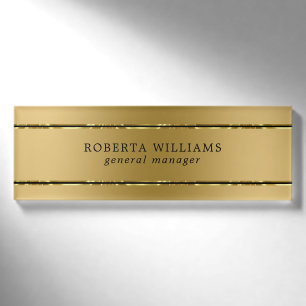 Minimalistic Shiny Gold and Black Stripes Name Tag
