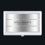 Minimalistic Shiny Metallic Silver Design Business Card Holder<br><div class="desc">Simple elegant minimalistic shiny silver stainless-steel look. 
Slick geometric stripes design.</div>