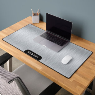 Minimalistic silver grey brushed aluminum texture desk mat