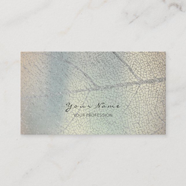 Minimalistic Silver Grey Leaf Mother Pearl Blue Business Card (Front)