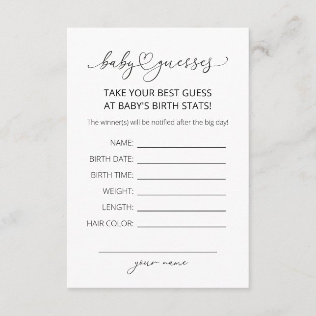 Minimalistic Simple Baby Prediction Game Card (Front)