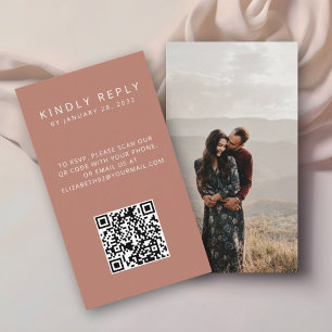Minimalistic simple old rose QR Code photo RSVP Enclosure Card