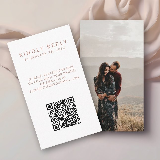 Minimalistic simple old rose QR Code photo RSVP Enclosure Card (Creator Uploaded)
