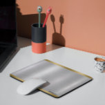 Minimalistic Slick Silver & Gold Metallic Texture  Mouse Pad<br><div class="desc">Elegant metallic silver texture,  brushed aluminum look with gold border accents—customizable typography in black.
Minimalistic simple modern,  slick design.</div>
