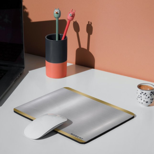 Minimalistic Slick Silver & Gold Metallic Texture  Mouse Pad (Creator Uploaded)