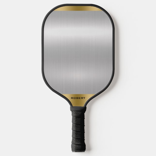 Minimalistic Slick Silver & Gold Metallic Texture  Pickleball Paddle (Front)