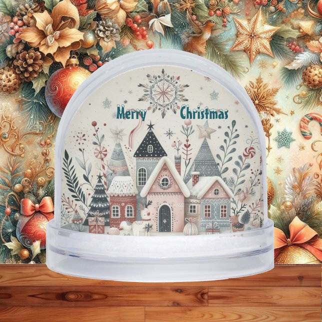 Minimalistic Snow-Clad Christmas Village Boho Art  (Minimalistic Snow-Clad Christmas Village Boho Art Snow Globes)