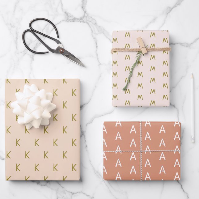 Minimalistic Soft Pink Monogram Wrapping Paper Sheet (Front)