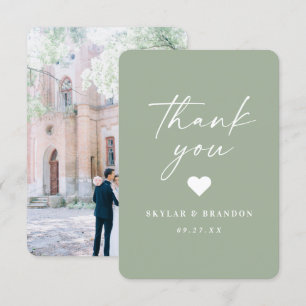 Minimalistic Solid Colour Spring Leaf Green Weddin Thank You Card