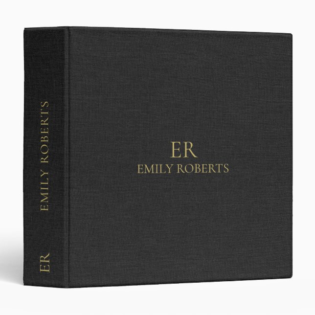 Minimalistic Style Black Linen Gold Typography Binder (Front/Spine)