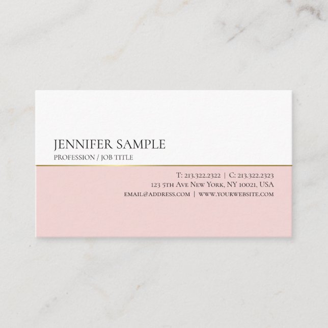 Minimalistic Stylish Pink Gold White Modern Plain Business Card (Front)
