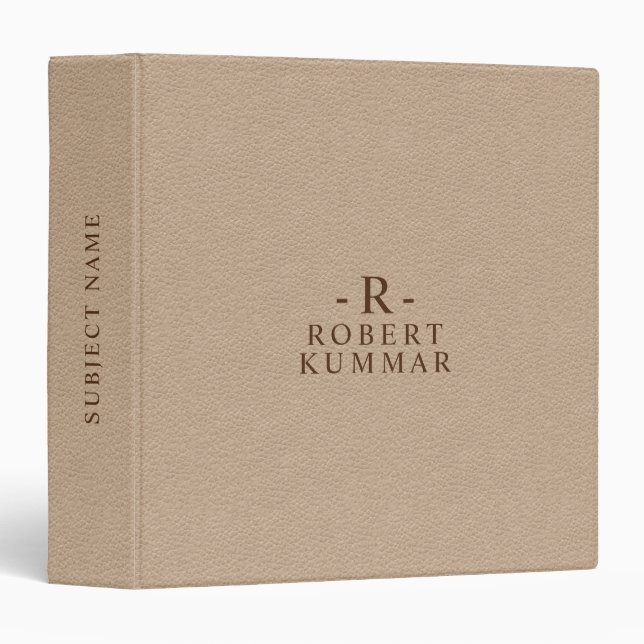 Minimalistic Tan Faux Leather Texture Print Binder (Front/Spine)