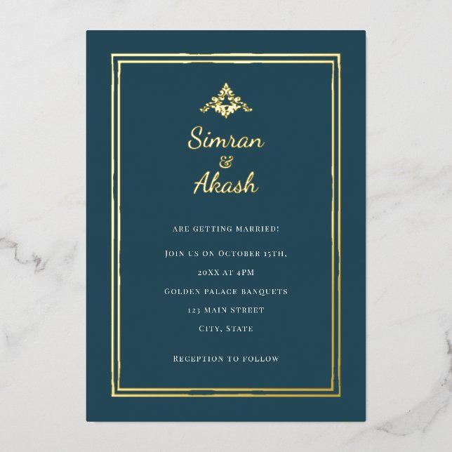 Minimalistic teal and gold frame indian wedding (Front)