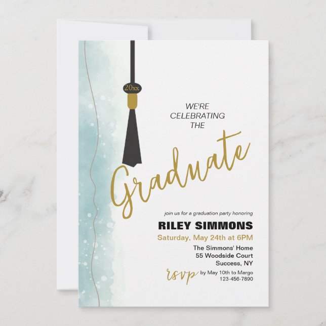 Minimalistic Teal Graduation Invitation (Front)