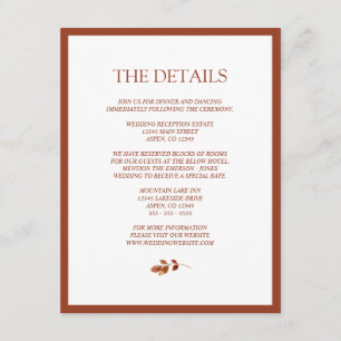 Minimalistic Terracotta Fall Leaves Border Wedding Enclosure Card