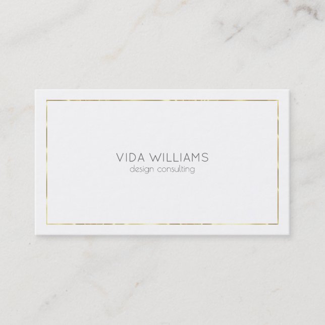 Minimalistic Tin gold border on white Business Card (Front)