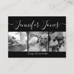 Minimalistic Trendy Black and White Dog Grooming  Business Card