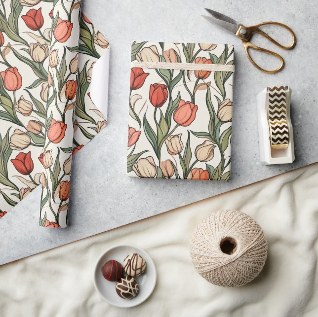 Minimalistic Tropical Tulip Wrapping Paper (Crafts)