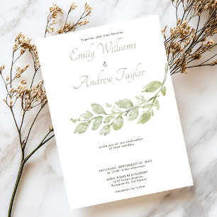 Minimalistic watercolor green wedding invitation 