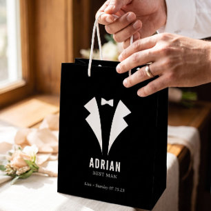 Minimalistic Wedding Best Man Name Black Medium Gift Bag