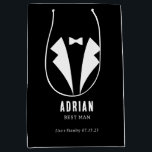 Minimalistic Wedding Best Man Name Black Medium Gift Bag<br><div class="desc">Introducing our Custom Minimalist Wedding Best Man Name Gift Bag with a sleek tuxedo design. This gift bag template can be customized with the best man's name,  adding a personal touch to your special day. Can also make great wedding favors for groomsmen,  father of the bride,  etc</div>