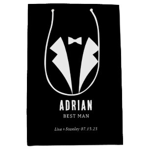 Minimalistic Wedding Best Man Name Black Medium Gift Bag