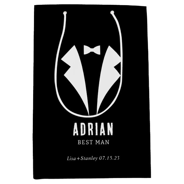 Minimalistic Wedding Best Man Name Black Medium Gift Bag (Front)