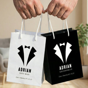 Minimalistic Wedding Best Man Name White Medium Gift Bag