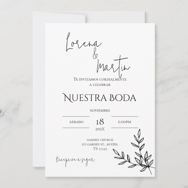 Minimalistic Wedding Invitation in Spanish (Devant)