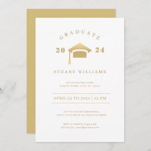 Minimalistic White and Gold Graduation Party Invitation