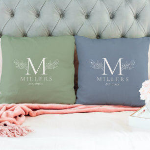Minimalistic White Botanical Monogram  Throw Pillow