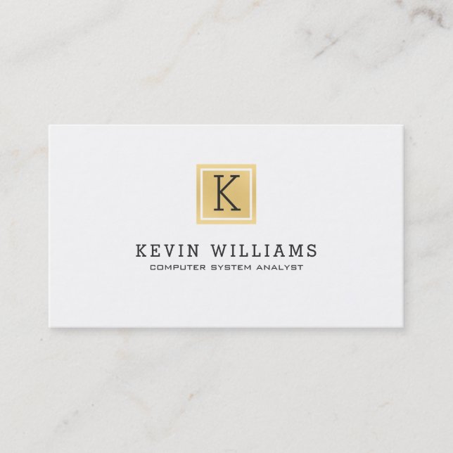Minimalistic White & Gold Geometric Accent Business Card (Front)