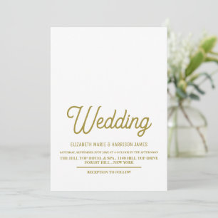Minimalistic - White & Gold - Wedding Invitation