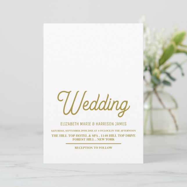 Minimalistic - White & Gold - Wedding Invitation (Standing Front)