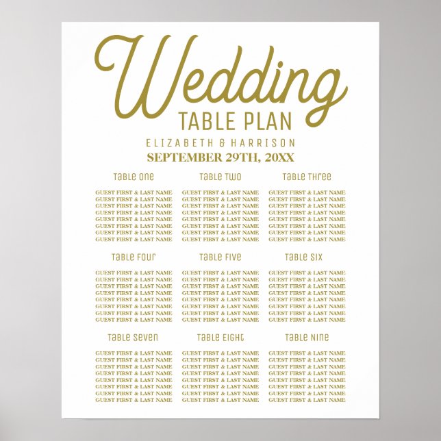 Minimalistic White & Gold Wedding Seating Chart (Front)