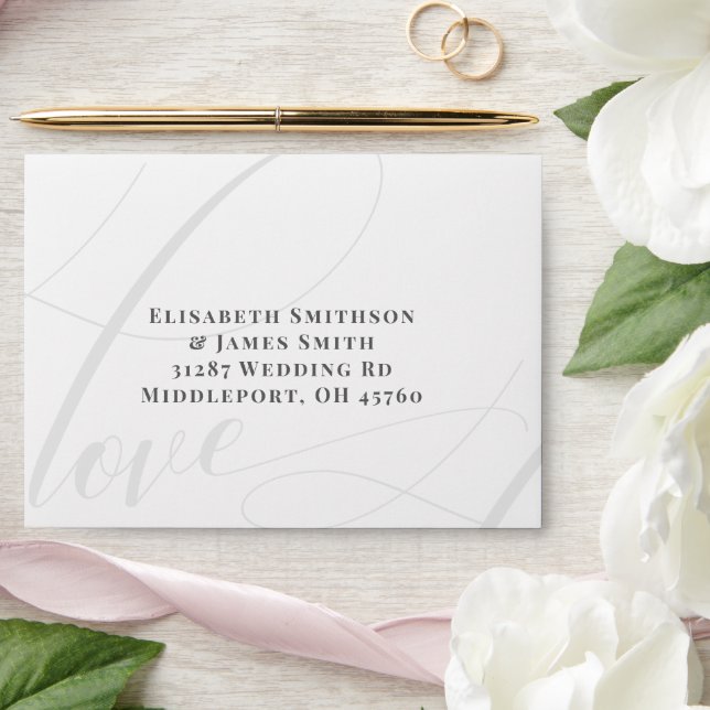 Minimalistic White & Grey Calligraphy Love Wedding Envelope (Wedding)
